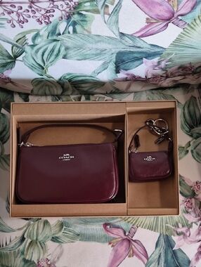 Coach Burgundy Leather Wristlet and Mini Pouch Set